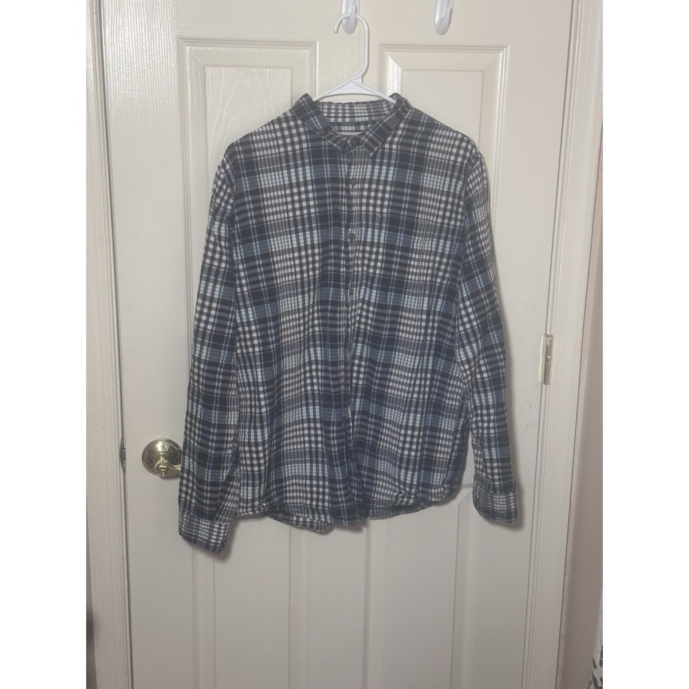 Wrangler Jeans Co Mens Large Plaid Button Up Shirt Blue Gray Long Sleeve Cotton